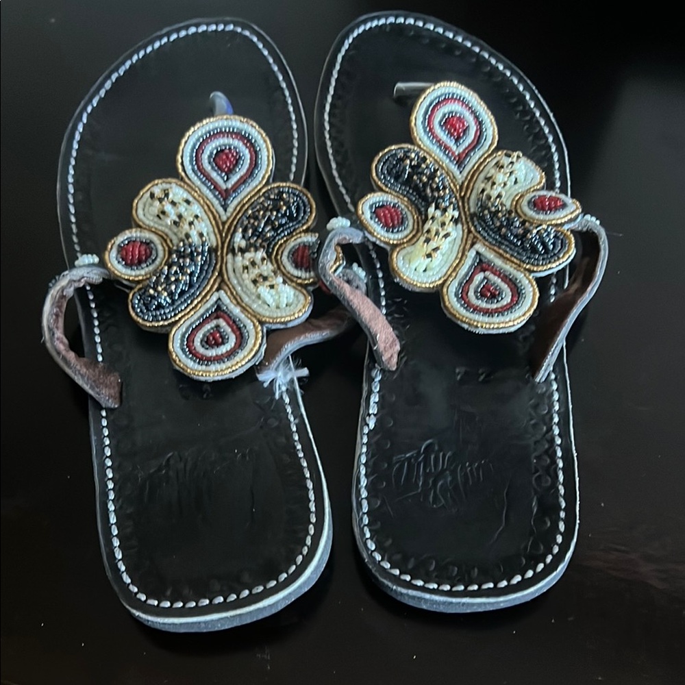 Red and Black Flats with Intricate Beadwork